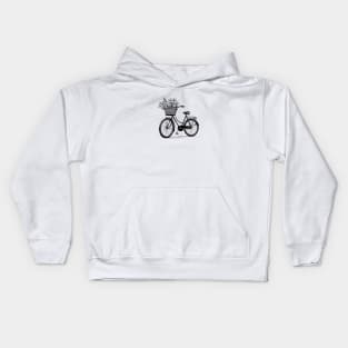 Bicycle with Spring Flower Basket Kids Hoodie